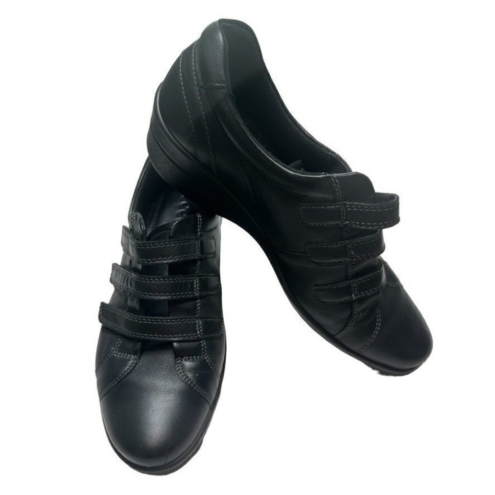 ECCO Abelone Black Leather Triple Strap Comfort Walking Loafers Women's‎ 40 EU